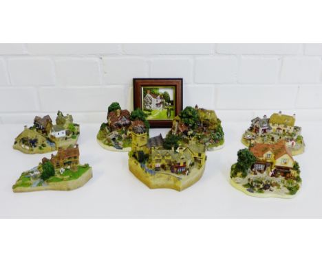 A group of seven Jane Hart miniature houses to include 'The Old Mill', 'A Cotswold Village' and 'The Village Smithy' etc., (o