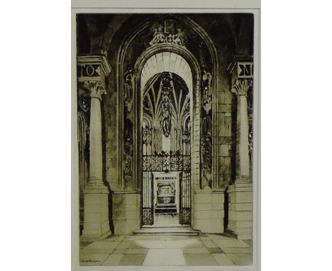James Macintyre  'Cathedral Entrance'  Pencil signed engraving, 17 x 25cm 