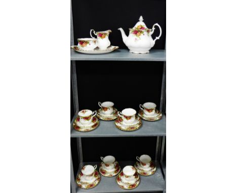 A Royal Albert 'Old Country Roses' tea set comprising teapot, sugar bowl, cream jug, cake plate, eight cups, eight saucers an