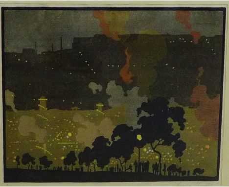 Loxton Knight  'Nottingham Goose Fair' Woodcut, signed in pencil and numbered 3/50, in a glazed frame, 29 x 24cm 