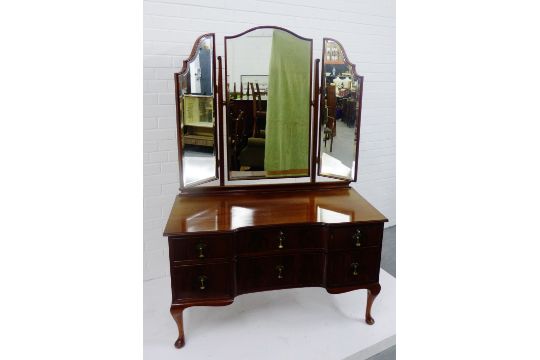 A Mahogany Queen Anne Style Dressing Table With Triple Back Mirror