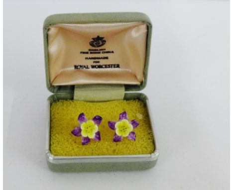 A pair of Royal Worcester porcelain flower earrings 