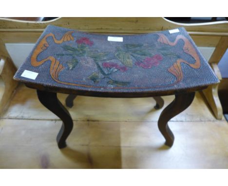 An Art Nouveau pokerwork beech stool 