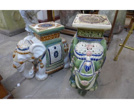Two ceramic elephant garden stools a/f 
