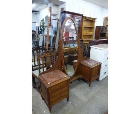 A French Art Deco oak and marble topped dressing table 