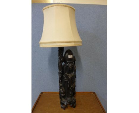 A Chinese carved hardwood table lamp a/f 