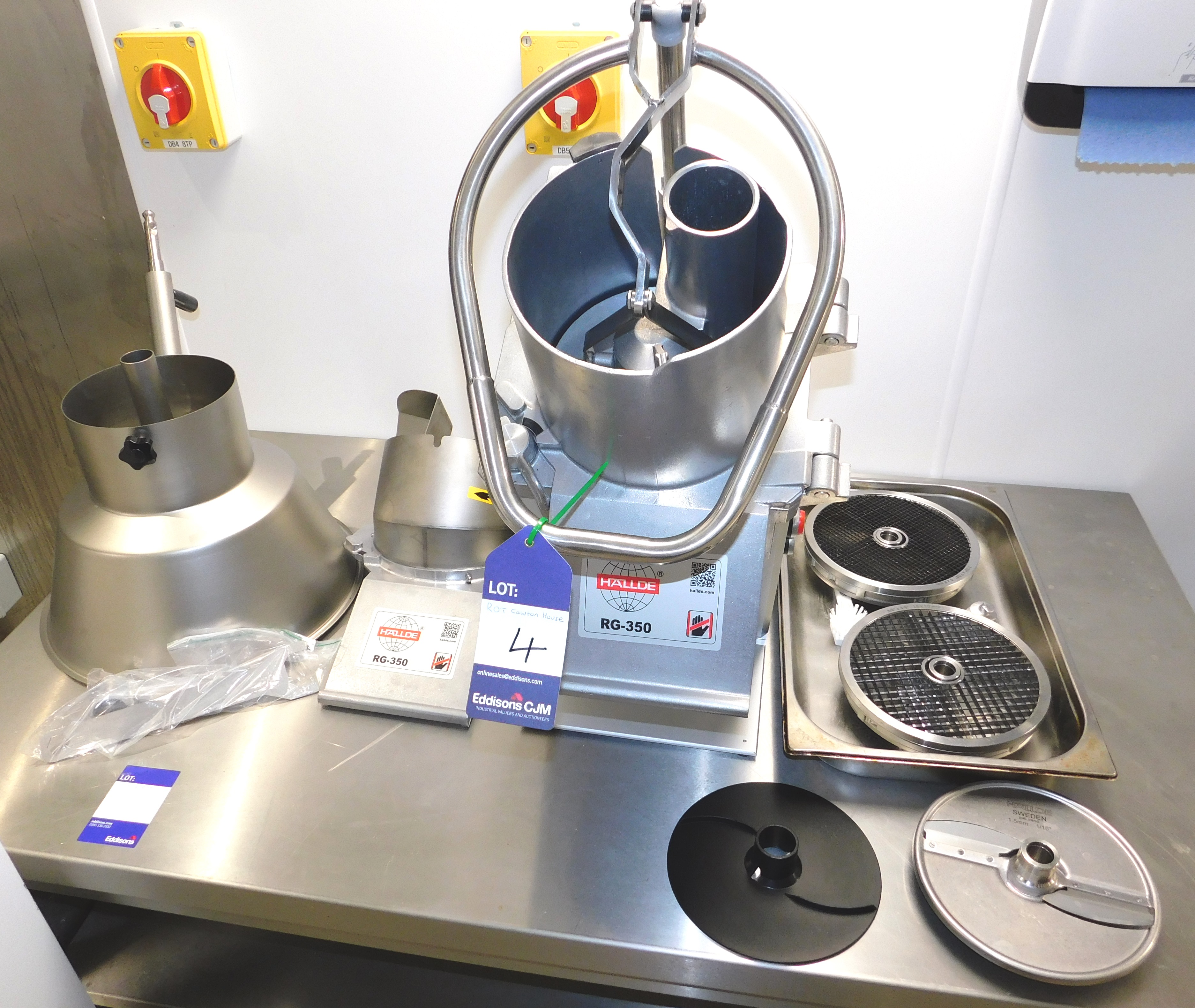 Hallde RG350 Food Processor, Serial Number 1251081 with Attachments to