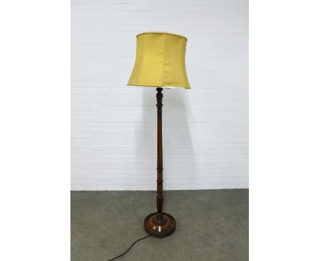 Mahogany fluted standard lamp and shade, 163cm. 