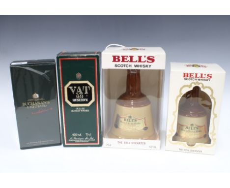 Bell's Blended Scotch Whisky in a bell decanter, 75cl and 50cl, together with VAT 69 Reserve Scotch whisky 75cl and Buchanan'