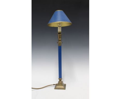 Metal table lamp in blue and brass, with metal shade, 51cm 