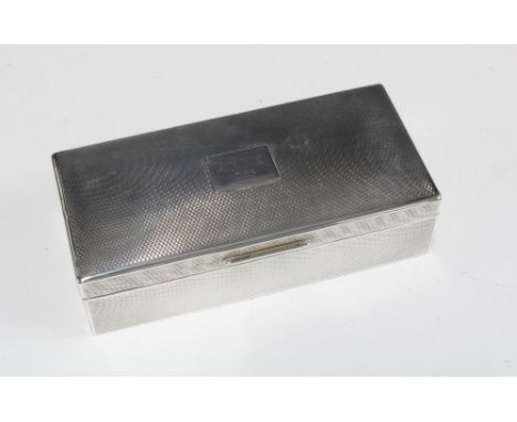 George V silver box, engine turned pattern and hinged lid with cedar lined interior, personalised name plate inscribed Anne 1