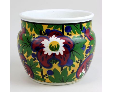 Cachepot, Villeroy &amp; Boch, um 1920/30, Steinzeug heller Scherben, farbig staffiert, Wandung mit Blüten- u. Blattdekor, kl