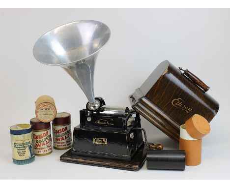 Thomas Edison GEM Phonograph, um 1910, Gehäuse aus geschwärztem Eisenguss, gemarkt Trade Thomas A. Edison GEM sowie weitere P