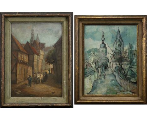 Zwei Stadtansichten von Soest: Schöttler, Walter (Schwerte 1904 - 1978 Köln), "Soest" - Straßenzug mit Blick auf St. Petri un