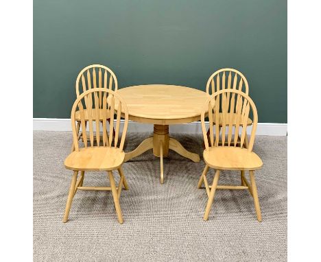 MODERN LIGHT WOOD CIRCULAR TOP DINING TABLE &amp; FOUR HOOP BACK CHAIRS - 73cms H, 107cms diameter and 93cms H, 44cms W, 39cm