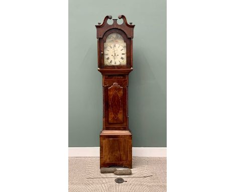 C PICKERING, HULL, MAHOGANY LONGCASE CLOCK - circa 1860, painted arched dial set with Roman numerals, subsidiary seconds dial