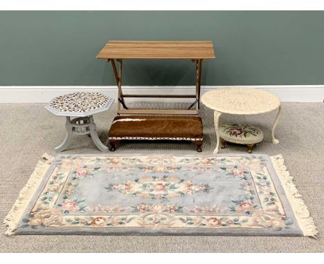 VINTAGE &amp; LATER OCCASIONAL FURNITURE PARCEL - to include a washed woollen Chinese rug, blue ground with floral border, ce