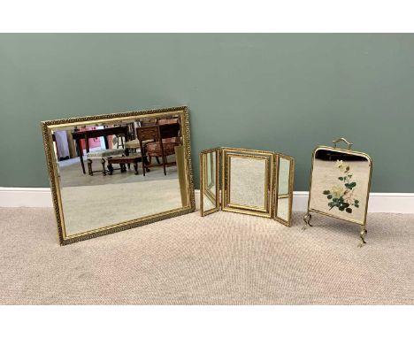 VICTORIAN &amp; LATER BRASS/GILT FRAMED MIRRORS (3) - to include a large modern wall mirror with bevelled glass, 113 x 87cms,