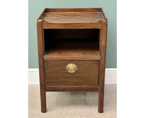 GEORGIAN MAHOGANY NIGHT STAND - having a tray top with side carry handles over an open central section and single lower cupbo