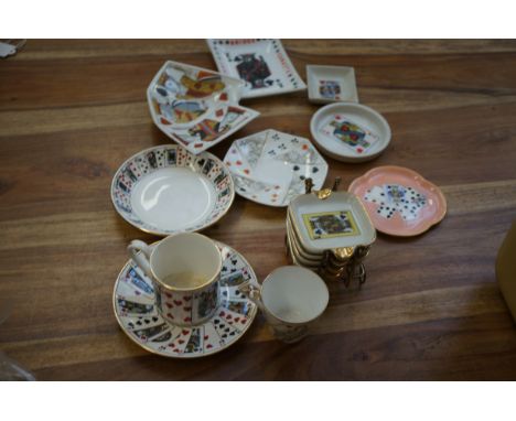 Playing card related ceramics to include Minton pin tray 