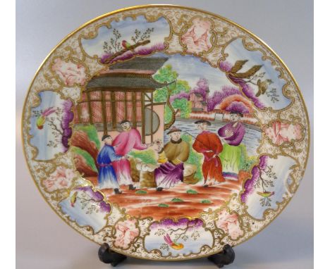 19th Century Swansea porcelain cabinet plate in the Mandarin palette, with 'Sir Leslie Joseph's Collection' label, 'Swansea n