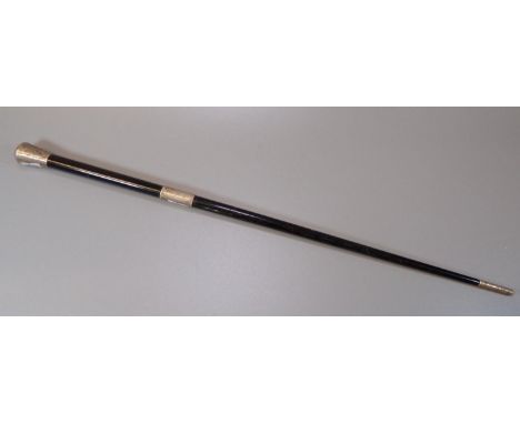 Silver mounted and ebonised conductors baton or swagger stick. London hallmarks.  (B.P. 21% + VAT) 