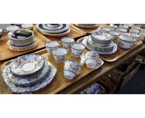 Two trays of Melba china exotic bird and floral design teaware to include: teacups and saucers, plates, serving plates, milk 