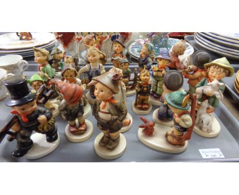 Tray of West German Geobel Hummel figures, appears to be all young boys. (21) (B.P. 21% + VAT)Losses to the ends of two brush