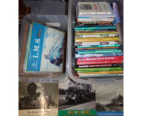 Two boxes, one with LPs on trains: 'The Magic of Steam, 'The Great Western GWR Mainline Steam Specials', 'West of Exeter' etc
