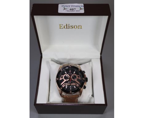 Modern Edison black and gold finish gent's chronometer wristwatch in original box. (B.P. 21% + VAT) 