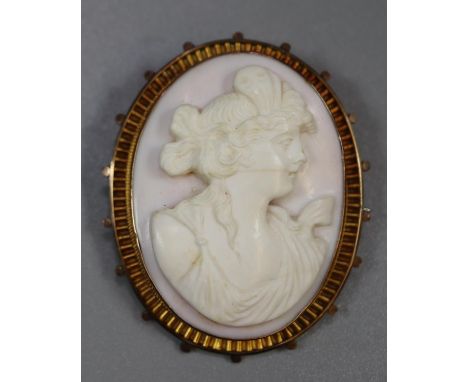 9ct gold framed portrait cameo brooch.  (B.P. 21% + VAT) 