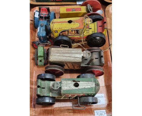 Collection of mainly tin plate tractors, some wind-up, various, also a wooden Chad Valley tractor etc.   (B.P. 21% + VAT) 