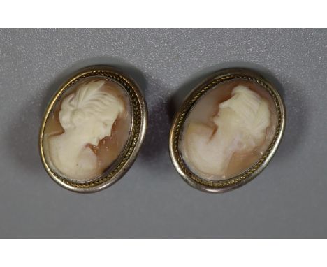 Pair of silver mounted shell cameo portrait earrings. (2)(B.P. 21% + VAT) 