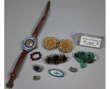 Bag of assorted silver and gold coloured filigree enamel jewellery, watch etc. (B.P. 21% + VAT)