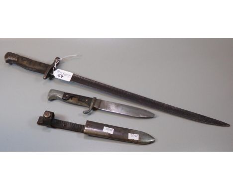 German WWII period Hitler Youth type dagger dated 1940, damaged scales in metal scabbard, together with a probably WWI period