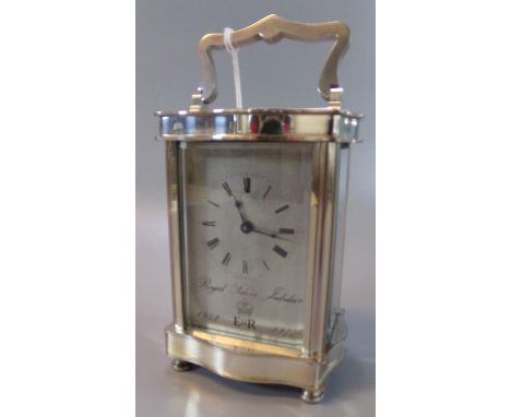 Royal Silver Jubilee 1952-1977 carriage clock, having silvered case and standing on turned feet.  (B.P. 21% + VAT) Clock work
