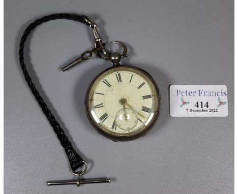 Silver open faced pocket watch with Roman numerals and enamel face, with key. Chester Hallmarks.(B.P. 21% + VAT) 