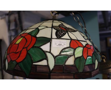 Tiffany style ceiling light shade, overall decorated with roses and foliage.  (B.P. 21% + VAT) 