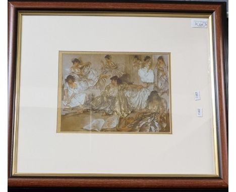After Sir William Russell Flint, three portrait groups, coloured prints, each approx 17.5 x 25cm. In broad double mounts with