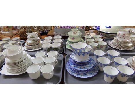 Four trays of china: Royal Vale teaware decorated with a country cottage scene: Six cups, saucers and tea plates, sandwich pl