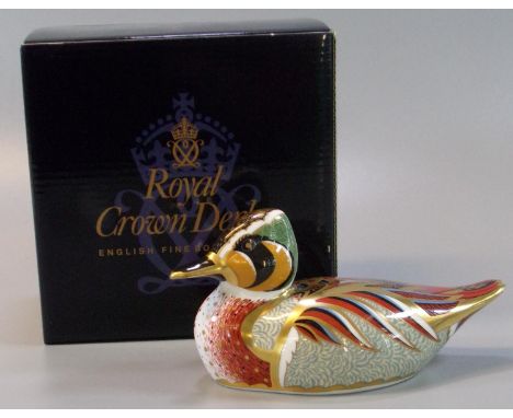 Royal Crown Derby bone china paperweight 'Baikal Teal', with gold stopper and original box. (B.P. 21% + VAT)&nbsp;&nbsp;This 