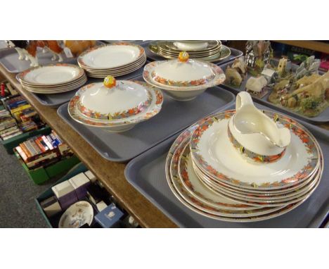Three trays of Royal Staffordshire pottery A.J Wilkinson Ltd autumn leaf design dinnerware to include: various sizes of plate