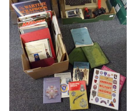 Box of military interest vintage books, some first editions, to include: 'Naval, Marine & Air Force Uniforms of World War II'