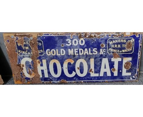 Vintage single sided enamel advertising sign '300 Gold Medals, Chocolate', distressed condition.(B.P. 21% + VAT) 