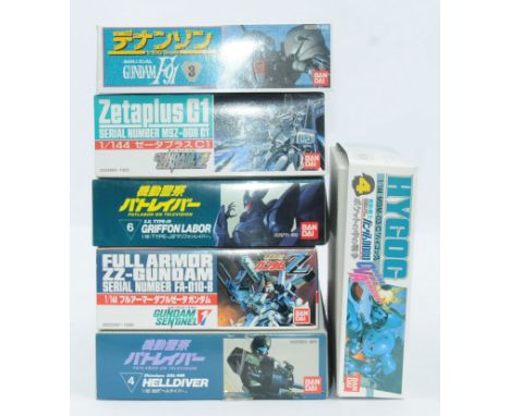 Bandai, a boxed group of Gundam Model Kits to include, 1/144 Scale Full Armour ZZ-Gundam and others similar. Not checked for 
