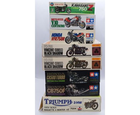 Tamiya, Matchbox and others a boxed mixed scale group of motorbike and engine model kits, to include; Matchbox PK703 - Black 
