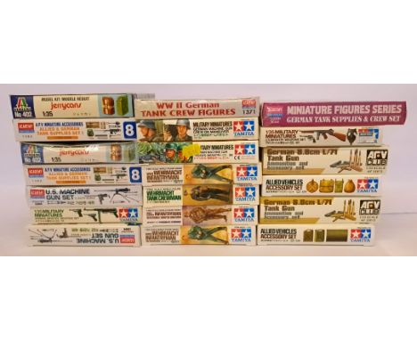 Tamiya, AFV &amp; Similar, a boxed Group of Mixed Scale Military Figures and Accessories. Includes AF35072 German 8.8cm L/71 