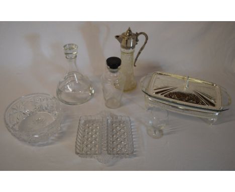 Glassware and silver plate including a ships style decanter and crystal bowl