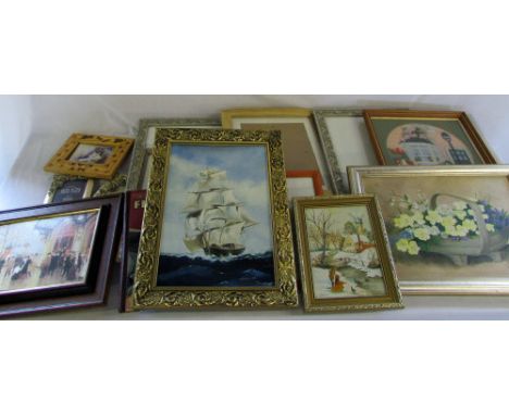 Assorted photo/picture frames etc & 3 oil paintings by R A Hewitt