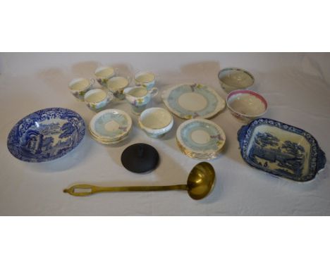 Part Aynsley tea service, Spode bowl, brass ladle etc